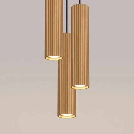 Lampy-sufitowe - lampa wisząca 3 tuby karbowane karbon 3p złoty sollux sl.1557 