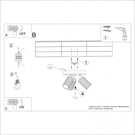Oswietlenie-sufitowe - lampa sufitowa potrójna plafon 3 karbowane klosze złota karbon sl.1563 sollux 
