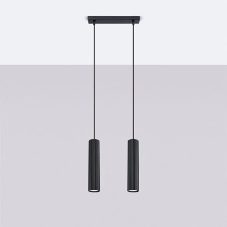 Lampy-sufitowe - lampa wisząca 2 sufitowe tuby karbon 2 czarny sollux sl.1574 