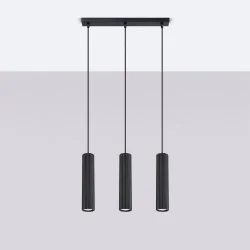 Lampy-sufitowe - lampa sufitowa 3 wiszące karbowane tuby gu10 czarna karbon sollux 