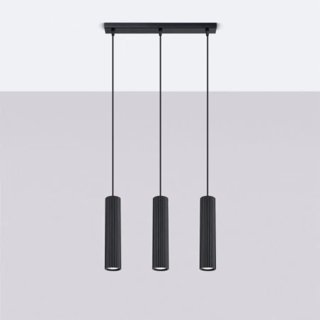 Lampy-sufitowe - lampa sufitowa 3 wiszące karbowane tuby gu10 czarna karbon sollux 