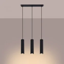 Lampy-sufitowe - lampa sufitowa 3 wiszące karbowane tuby gu10 czarna karbon sollux 