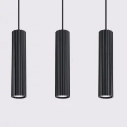 Lampy-sufitowe - lampa sufitowa 3 wiszące karbowane tuby gu10 czarna karbon sollux 
