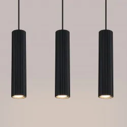 Lampy-sufitowe - lampa sufitowa 3 wiszące karbowane tuby gu10 czarna karbon sollux 