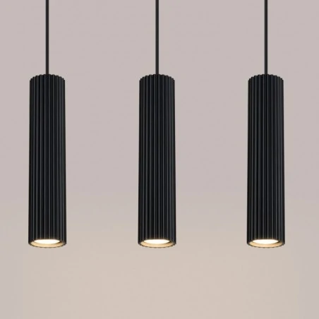 Lampy-sufitowe - lampa sufitowa 3 wiszące karbowane tuby gu10 czarna karbon sollux 