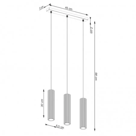 Lampy-sufitowe - lampa sufitowa 3 wiszące karbowane tuby gu10 czarna karbon sollux 