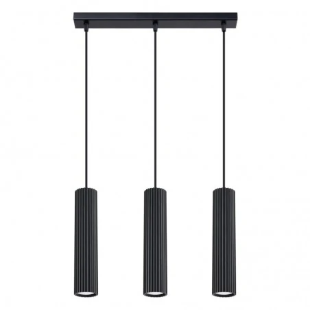 Lampy-sufitowe - lampa sufitowa 3 wiszące karbowane tuby gu10 czarna karbon sollux 