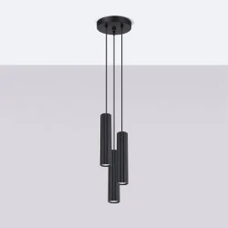 Lampy-sufitowe - lampa wiszące tuby potrójna do salonu czarna karbon 3p sollux sl.1576 