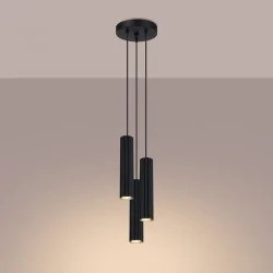 Lampy-sufitowe - lampa wiszące tuby potrójna do salonu czarna karbon 3p sollux sl.1576 