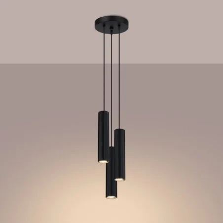 Lampy-sufitowe - lampa wiszące tuby potrójna do salonu czarna karbon 3p sollux sl.1576 