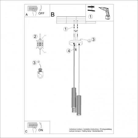 Lampy-sufitowe - lampa wiszące tuby potrójna do salonu czarna karbon 3p sollux sl.1576 