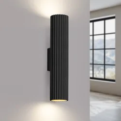 Kinkiety-do-salonu - tuba ścienna góra-dół kinkiet do salonu podwójny karbon 30 czarny sollux sl.1577 
