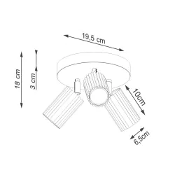 Lampy-sufitowe - lampa sufitowa plafon potrójny czarny 3 karbowane klosze karbon sl.1582 sollux 