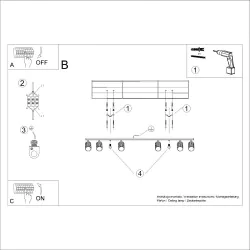 Oswietlenie-sufitowe - lampa oświetleniowa długa listwa 6 tub czarna karbon 6l sollux sl.1585 
