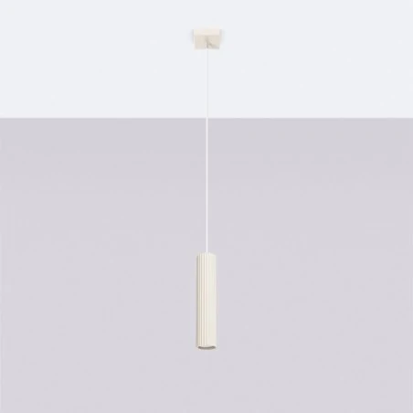 Lampy-sufitowe - lampa wisząca tuba kremowa falowana oprawa zwisająca karbon 1 beżowy sollux sl.1592 