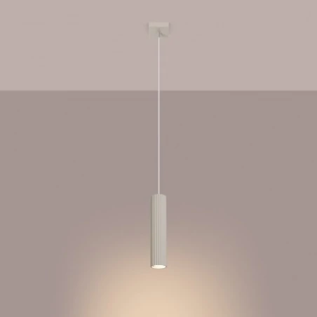 Lampy-sufitowe - lampa wisząca tuba kremowa falowana oprawa zwisająca karbon 1 beżowy sollux sl.1592 