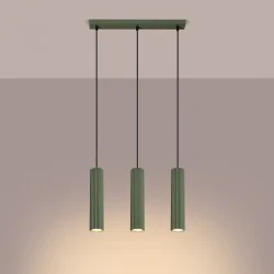 Lampy-sufitowe - lampa sufitowa 3 wiszące tuby karbon 3l zielona oliwka sollux sl.1613 