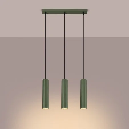 Lampy-sufitowe - lampa sufitowa 3 wiszące tuby karbon 3l zielona oliwka sollux sl.1613 