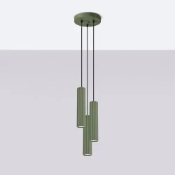 Lampy-sufitowe - lampa wisząca 3 tuby karbon 3p zielona oliwka sollux sl.1614 