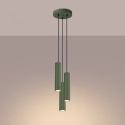 Lampy-sufitowe - lampa wisząca 3 tuby karbon 3p zielona oliwka sollux sl.1614 