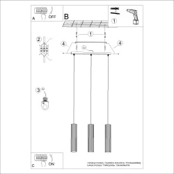 Lampy-sufitowe - lampa wisząca 3 tuby sufitowe czerwone karbon 3l ochra sollux sl.1632 