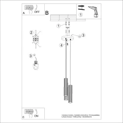 Lampy-sufitowe - lampa sufitowa zwis potrójne tuby karbon 3p ochra czerwona sollux sl.1633 