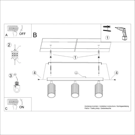 Lampy-sufitowe - plafon karbon 3l ochra czerwona sollux sl.1638 