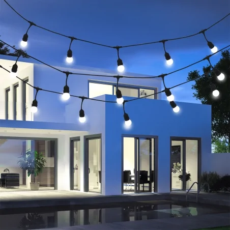 Swiecace-kule-i-girlandy - girlanda oświetleniowa party m2 6,2 m+10xg45 36v e27 6w 3000k mleczny komplet polux 