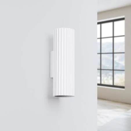 Kinkiety-do-salonu - kinkiet tuba natynkowa ścienna karbowana góra-dół karbon 20 biała sollux sl.1647 