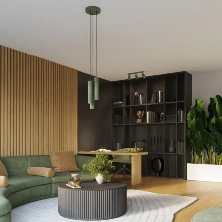 Kinkiety-do-salonu - kinkiet ścienny tuba zielona karbowana karbon 20 oliwkowa 2xgu10 sollux sl.1657 