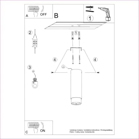 Oswietlenie-sufitowe - plafon tuba natynkowa sufitowa nero 22,5 czarny/chrom sollux sl.1409 