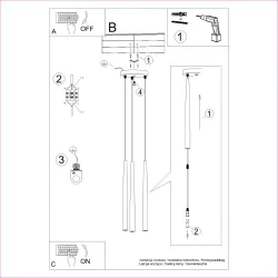 Lampy-sufitowe - lampa wisząca 3 tuby czarne g9 bliss 3p sollux sl.1463 