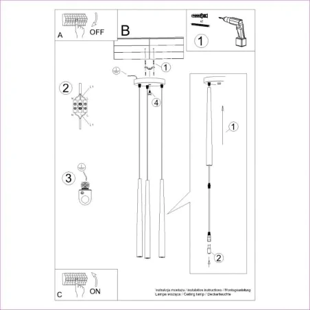 Lampy-sufitowe - lampa wisząca 3 tuby czarne g9 bliss 3p sollux sl.1463 