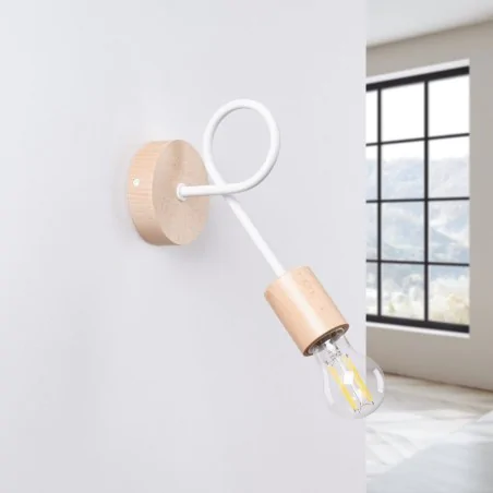 Kinkiety-do-salonu - kinkiet słupełek biało-drewniany boho lampa ścienna naturalna ember sollux sl.1473 