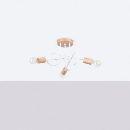 Oswietlenie-sufitowe - żyrandol na 3 ramiona biało-drewniany supeł lampa sufitowa ember sollux 