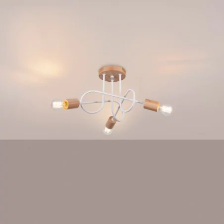 Oswietlenie-sufitowe - żyrandol na 3 ramiona biało-drewniany supeł lampa sufitowa ember sollux 