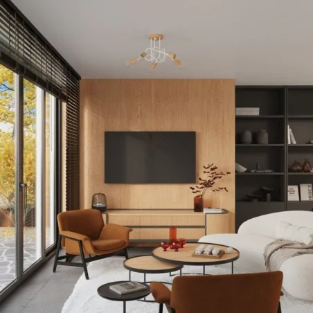 Oswietlenie-sufitowe - żyrandol na 3 ramiona biało-drewniany supeł lampa sufitowa ember sollux 