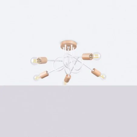 Oswietlenie-sufitowe - żyrandol słupeł boho biało-drewniany lampa węzeł sollux ember sl.1475 