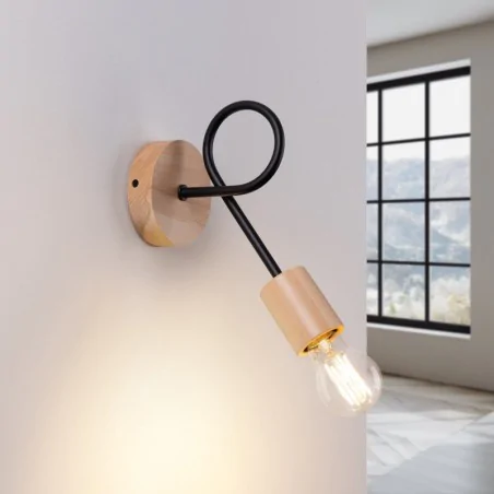 Kinkiety-do-salonu - kinkiet supeł skandynawski drewniany e27 ember czarny sollux sl.1476 