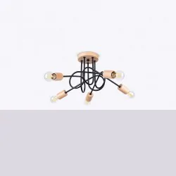 Plafony - żyrandol czarno-drewniany słupeł lampa 4 ramiona pająk ember 5 sollux sl.1478 