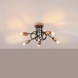 Plafony - żyrandol czarno-drewniany słupeł lampa 4 ramiona pająk ember 5 sollux sl.1478 