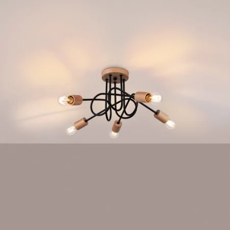 Plafony - żyrandol czarno-drewniany słupeł lampa 4 ramiona pająk ember 5 sollux sl.1478 