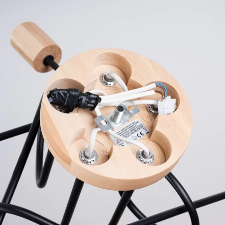 Plafony - żyrandol czarno-drewniany słupeł lampa 4 ramiona pająk ember 5 sollux sl.1478 