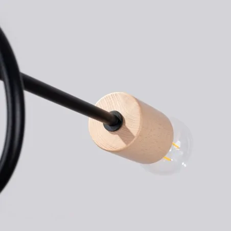 Plafony - żyrandol czarno-drewniany słupeł lampa 4 ramiona pająk ember 5 sollux sl.1478 