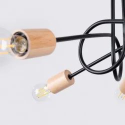Plafony - żyrandol czarno-drewniany słupeł lampa 4 ramiona pająk ember 5 sollux sl.1478 