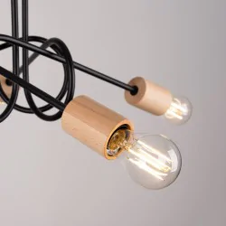 Plafony - żyrandol czarno-drewniany słupeł lampa 4 ramiona pająk ember 5 sollux sl.1478 