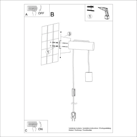 Kinkiety-do-salonu - kinkiet drewniany wisząca żarówka nimbi e27 z włącznikiem sollux sl.1644 
