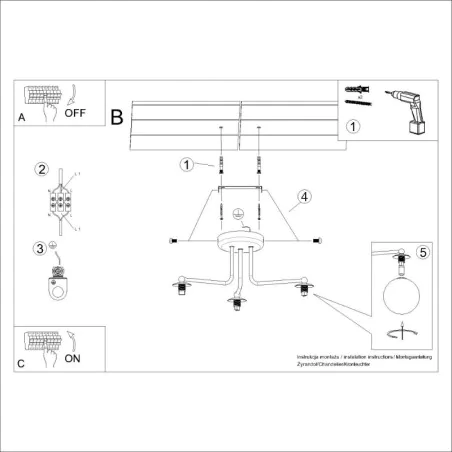Oswietlenie-sufitowe - żyrandol białe kule lampa sufitowa do salonu 3 ramiona astral 3 sollux sl.1659 