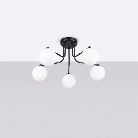 Lampy-sufitowe - żyrandol 5 ramienny białe kule na czarnych ramionach astral 5 g9 sollux sl.1663 