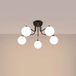 Lampy-sufitowe - żyrandol 5 ramienny białe kule na czarnych ramionach astral 5 g9 sollux sl.1663 